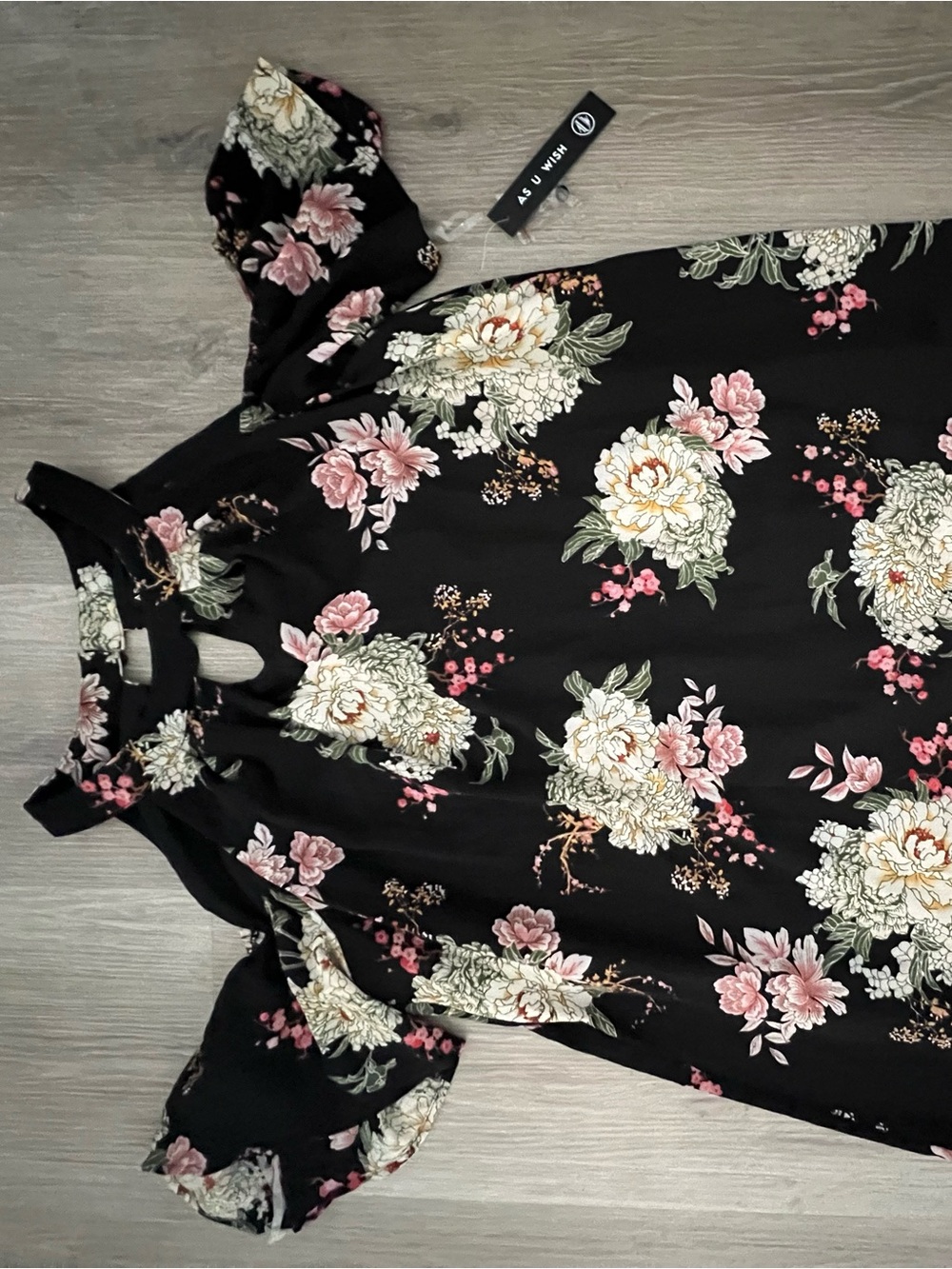Black Floral Cold-Shoulder Dress